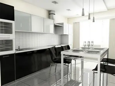 Mobilier de bucătărie contemporan în contrast elegant alb-negru